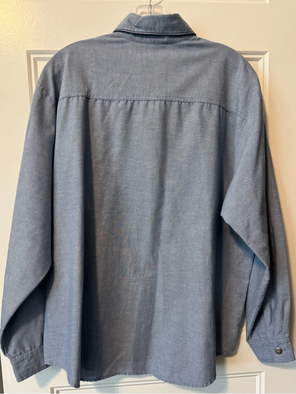 Vintage Western Chambray Shirt L Blue Embroidered Star Cowgirl Rodeo Top